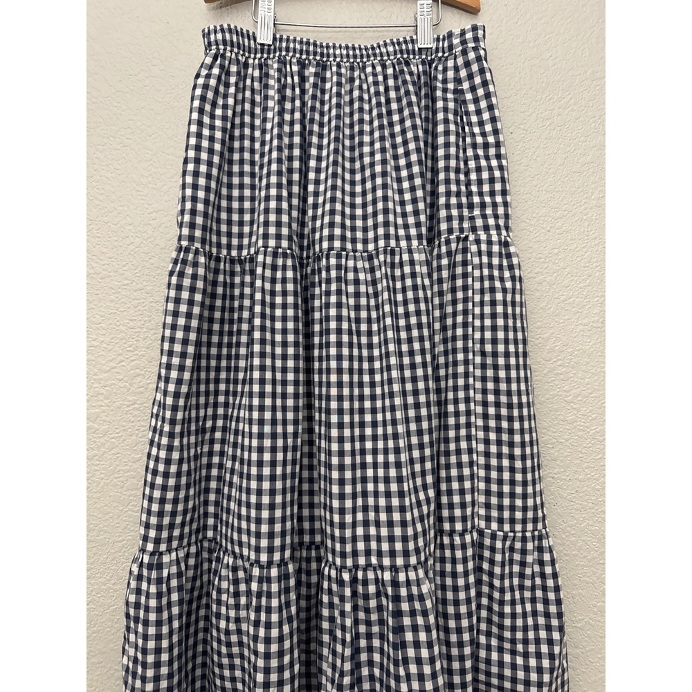 Abercrombie & Fitch Blue White Gingham Tiered Midi Skirt Boho Cottagecore XS - Picture 6 of 11